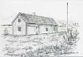 Hembygdsstugan, Gråbo. Postgånget 16 januari 1991. Teckning av Anna-Karin Hurtig 1980. Utgivet av St. Lundby scoutkår