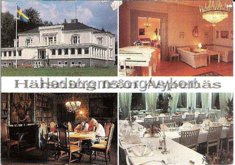 Halsning fran Aspenasgarden. Interior fran Aspenas. Postganget 14 september 1988.jpg - Interiör från Aspenäsgården.Plats för kurs och konferens - Tel 0302 116 10.Postgånget 14 sept 1988.
