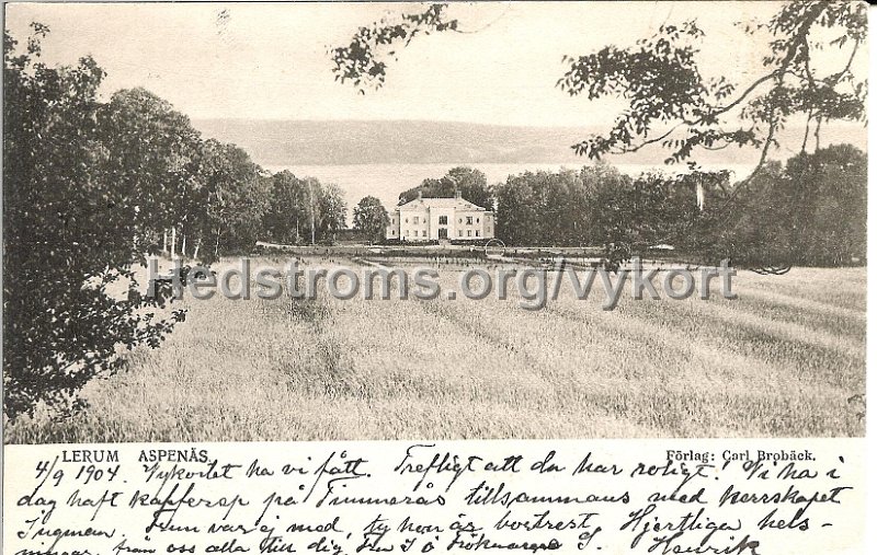 Lerum. Aspenas. Postganget 4 september 1904. Forlag Carl Broback.jpg - Lerum Aspenäs.Postgånget 4 sept 1905.Förlag: Carl Brobäck.