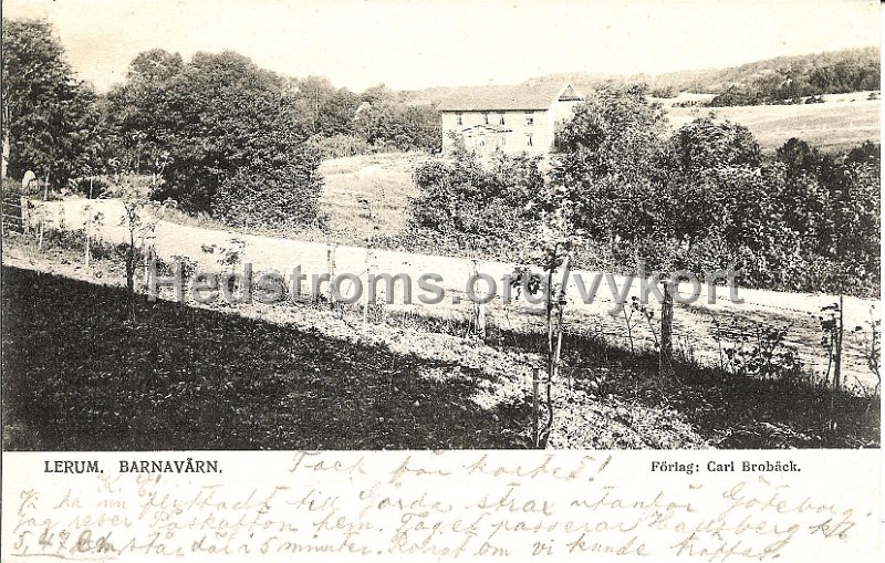 Lerum. Barnavarn. Postganget 13 april 1906. Forlag Carl Broback.jpg - Lerum Barnavärn,Postgånget 13 april 1906Förlag: Carl Brobäck.