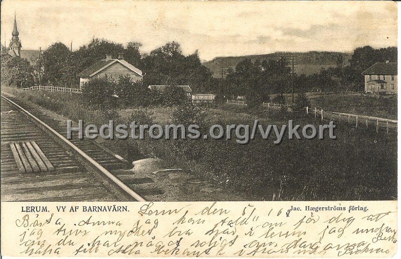 Lerum. Vy af Barnavarn. Postganget 5 november 1907. Jac. Hægerstroms forlag.jpg - Lerum. Vy af Barnavärn.Postgånget 5 nov 1907.Jac. Hægerströms förlag.