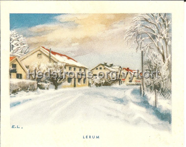 Brobacken i vinterskrud. Odaterat.jpg - LerumOdaterat.Signerat E.L.Brobacken i vinterskrud.