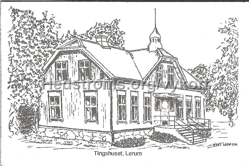 Tingshuset, Lerum. Postganget 30 november 1991. Lions jultia. Lions Club Floda Grabo..jpeg - Tingshuset, Lerum.Postgånget 30 dec 1991.Lions Jultia. Lions Club Floda - Gråbo.Teckningen av Tingshuset, Lerum utsågs till bästa motiv i den teckningstävlan som genomfördes läsåret 1990-91 bland eleverna i årsklass 8 inom Lerums kommun.Teknat av Vivi Nordh.