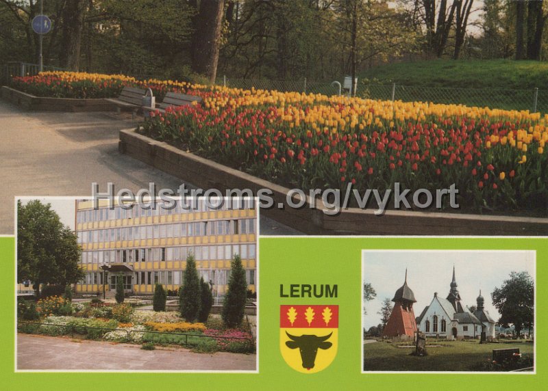 Lerum. Brobacken, Kommunalhuset, Lerums kyrka. Odaterat. Forlag Lerum Turism.jpg - Lerum.Brobacken, Kommunalhuset, Lerums kyrka.Odaterat.Förlag: Lerum Turism.