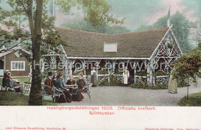 2 Helsingborgsutstallningen 1903. Officiella brefkort. Bjorkhyddan. Odaterat. Axel Eliassons Konstforlag, Stockholm. 23.  Foto, Dahlquist. Rod adressida.jpg - Helsingborgsutställningen 1903. Officiella brefkort. Björkhyddan.Odaterat.Axel Eliassons Konstförlag, Stockholm. 23.Foto, Dahlquist. Röd adressida.