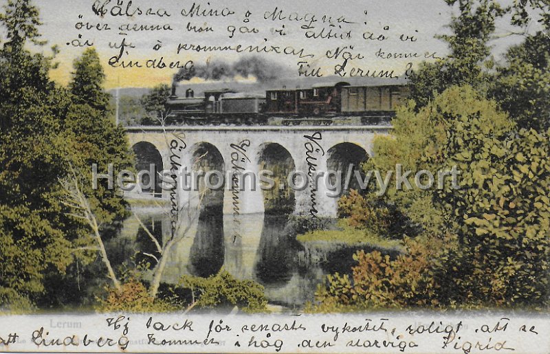 Lerum. Jarnvagsbron. Postganget 13 maj 1902. Le Moine Malmestrom Konstforlag, Goteborg. 287.jpeg - Lerum. Järnvägsbron.Postgånget 13 maj 1902.Le Moine & Malmeström Konstförlag, Göteborg. 287.