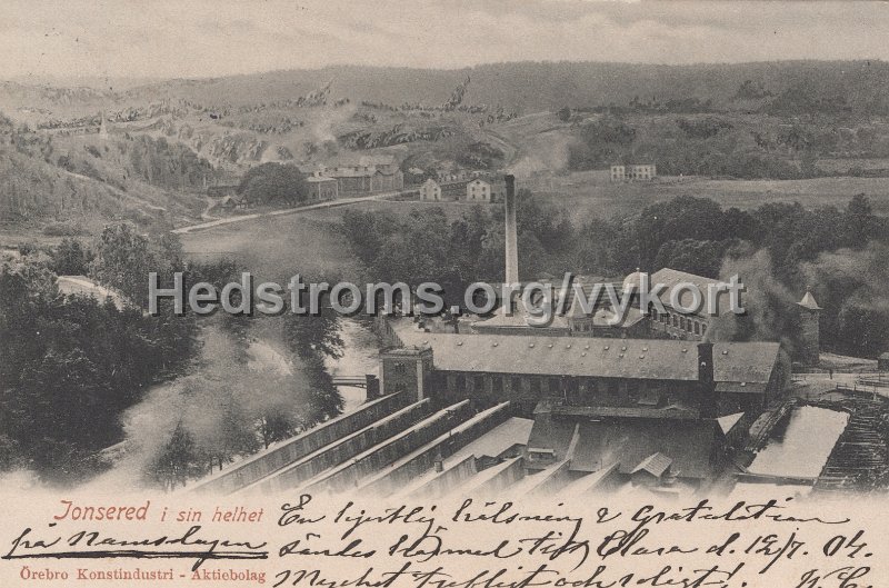 Jonsered i sin helhet. Postganget 12 juli 1904. Orebro Konstindustri - Aktiebolag.jpg - Jonsered i sin helhet.Postgånget 12 juli 1904.Örebro Konstindustri - Aktiebolag.