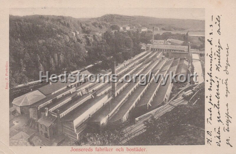 Jonsereds Fabriker och bostader. Postganget 22 mars 1906.jpg - Jonsereds Fabriker och bostäder.Postgånget 22 mars 1906.
