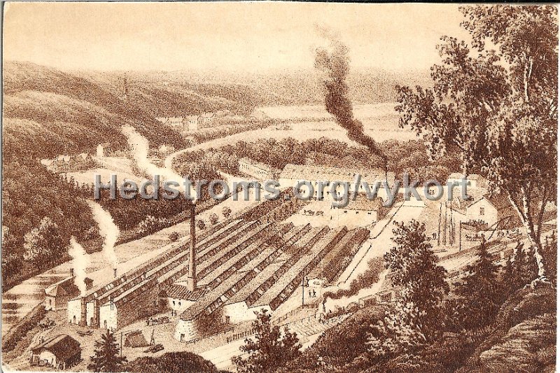 Jonsereds fabriker, anlagda av . Postganget 14 januari 1950.jpg - Jonsereds fabriker.Färglitografi i "Sveriges Industriella Etablissementer" 1872 av A. Nay efter G. Pabst. Tekniska Museets arkiv. Ikarus 1946.Postgånget 14 januari 1950.