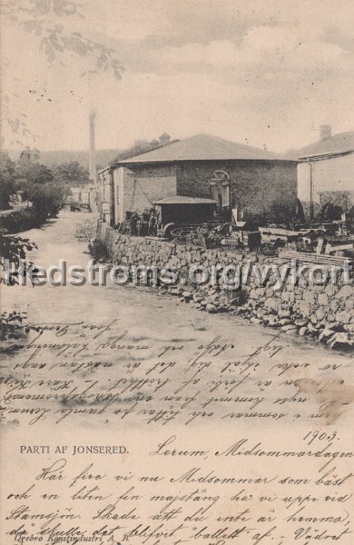 Parti af Jonsered. Postganget Midsommardagen 1903. Orebro Konstindustri A.B.jpg - Parti af Jonsered.Postgånget Midsommardagen 1903.Örebro Konstindustri A.B.