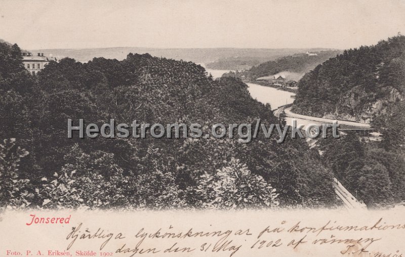 Jonsered. Postganget 31 maj 1902. Foto P. A. Eriksen. Skofde 1902.jpg - Jonsered.Postgånget 31 maj 1902.Foto. P. A. Eriksén. Sköfde 1902.