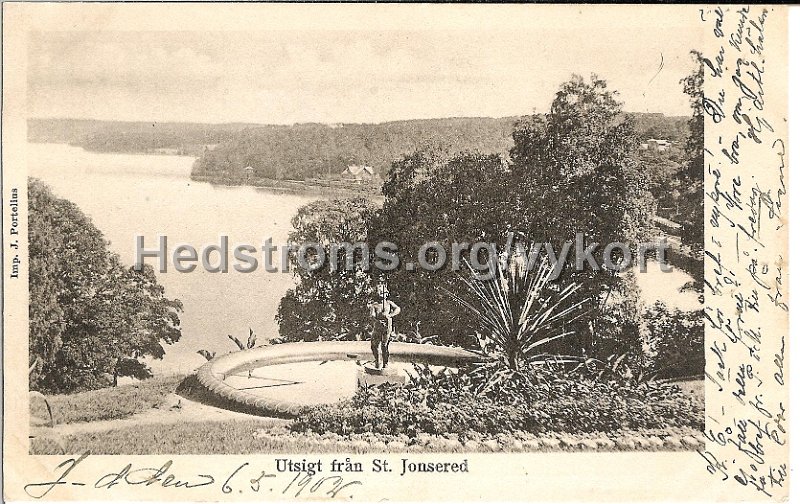 Utsigt fran St. Jonsered.Postganget 6 maj 1902. imp.  J. Portelius.jpg - Utsigt från St. Jonsered.Postgånget 6 maj 1902.imp.  J. Portelius.