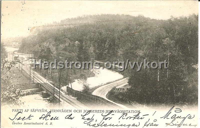 Parti af Safvean, jernvagen och Jonsereds jernvagsstation. postganget 16 februari 1904. Orebro Konstindustri A.B.jpg - Parti af Säfveån, jernvägen och Jonsereds jernvägsstation.Postgånget 16 februari 1904.Örebro Konstindustri A.B.