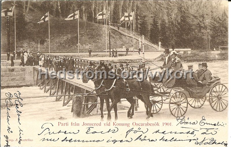 Parti fran Jonsered vid Konung Oscarsbesok 1901. Postganget. Imp. J. Portelius.jpg - Parti från Jonsered vid Konung Oscarsbesök 1901.Postgånget.Imp. J. Portelius.