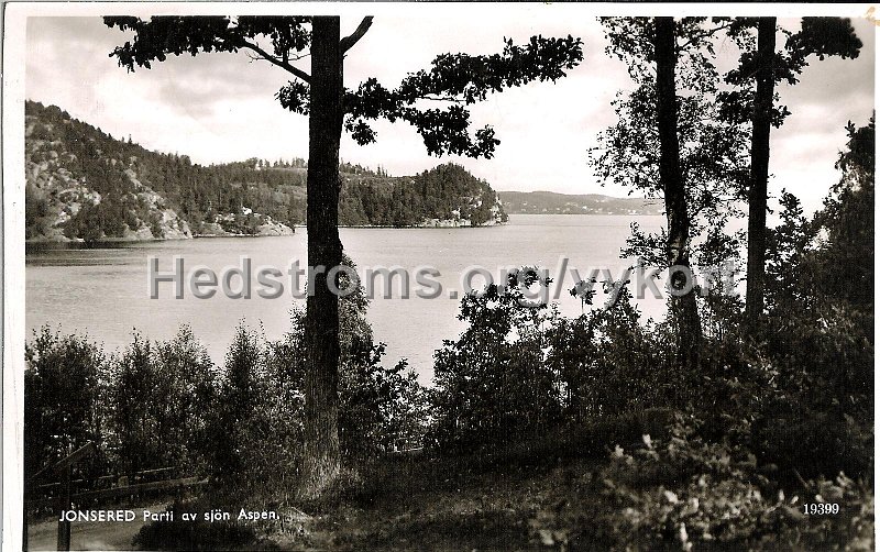 JonseredParti av sjon Aspen. Postganget 6 augusti 1945. Svenska Pressbyran 19399.jpg - Jonsered. Parti av sjön Aspen.Postgånget 6 augusti 1945.Svenska Pressbyrån 19399.