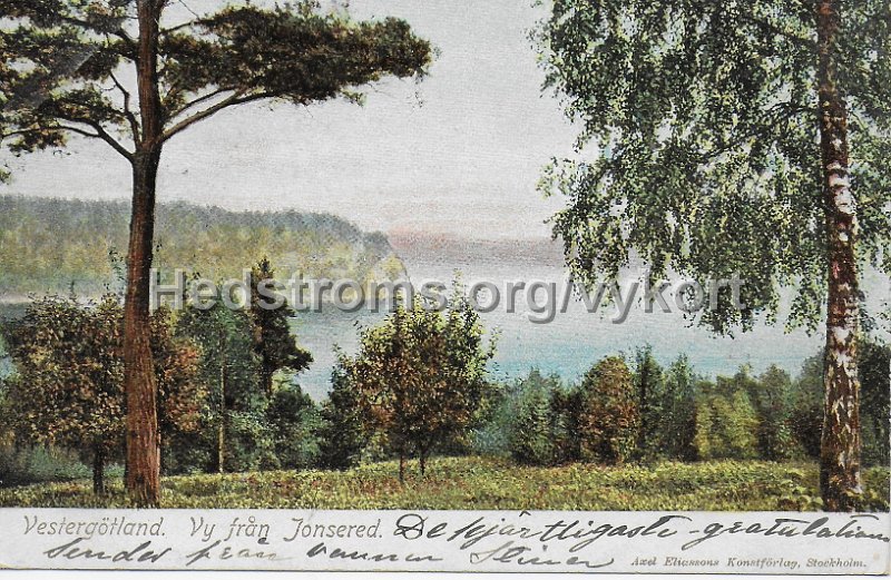 Vestergotland. Vy fran Jonsered. Postganget 7 jan 1903. Axel Eliassons Konstforlag, Stockholm.jpeg - Vestergötland. Vy från Jonsered.Postgånget 7 jan 1903.Axel Eliassons Konstförlag, Stockholm.