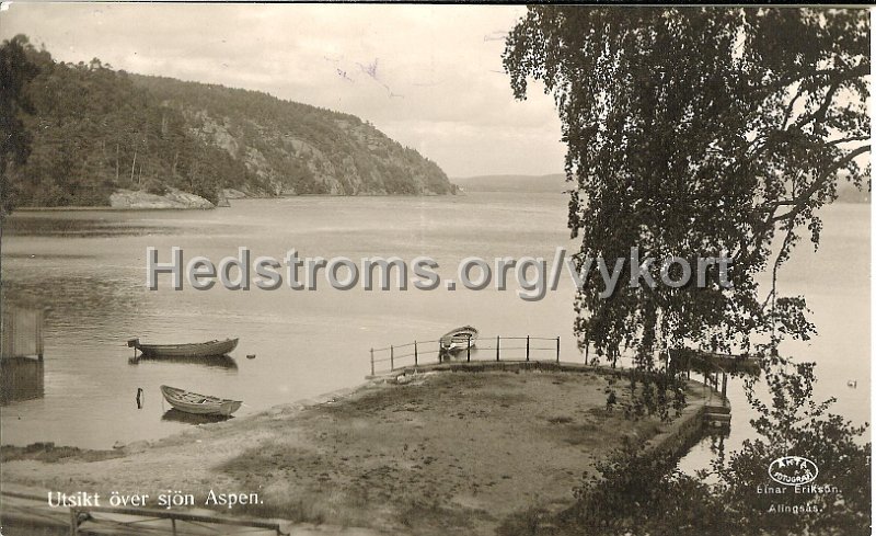 Utsikt over sjon Aspen. Postganget 27 augusti 1936. Einar Erikson, Alingsas.jpg - Utsikt över sjön Aspen.Postgånget 27 augusti 1936.Einar Erikson, Alingsås.