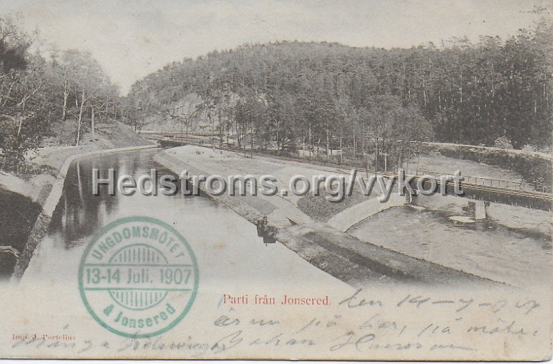 Parti fran Jonsered. Postganget 14 juli 1907. Imp. J. Portelius.jpeg - Parti från Jonsered.Postgånget 14 juli 1907.Imp. J. Portelius.