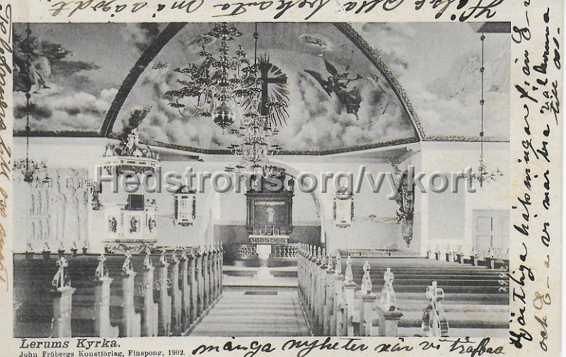 Lerums kyrka. Postganget 11 mars 1903. John Frobergs Konstforlag, Finspong. 1902.jpeg - Lerums kyrka.Postgånget 11 mars 1903.John Fröbergs Konstförlag, Finspong. 1902.
