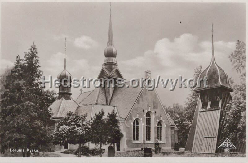 Lerums kyrka. Postganget 4 januari 1943. C. A. Traff 3501.jpg - Lerums kyrka.Postgånget 4 januari 1943.C. A. Träff 3501.