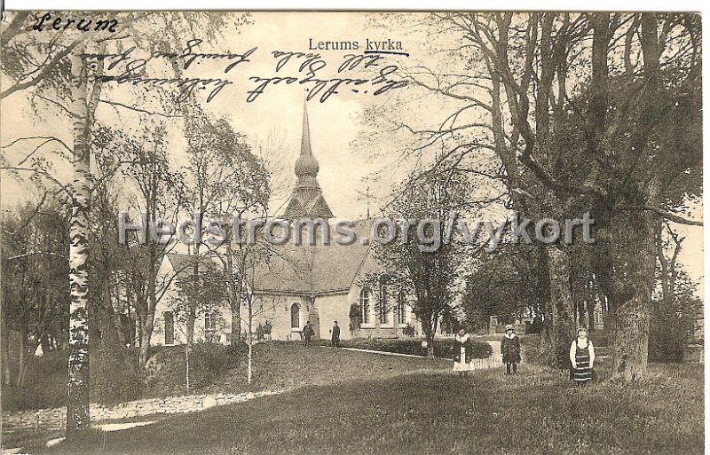 Lerums kyrka. Postganget 30 maj 1917. Svenska Litografiska, Stockholm.jpg - Lerums kyrka.Postgånget 30 maj 1917.Svenska Litografiska, Stockholm.