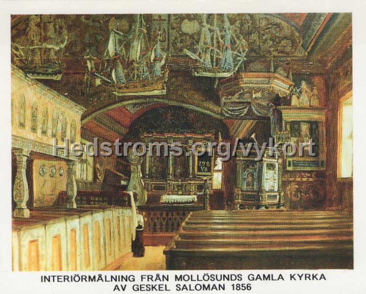 Interiormalning fran Mollosunds gamla kyrka av Geskel Saloman 1856.jpg - Interiörmålning från Mollösunds gamla kyrka av Geskel Saloman 1856.