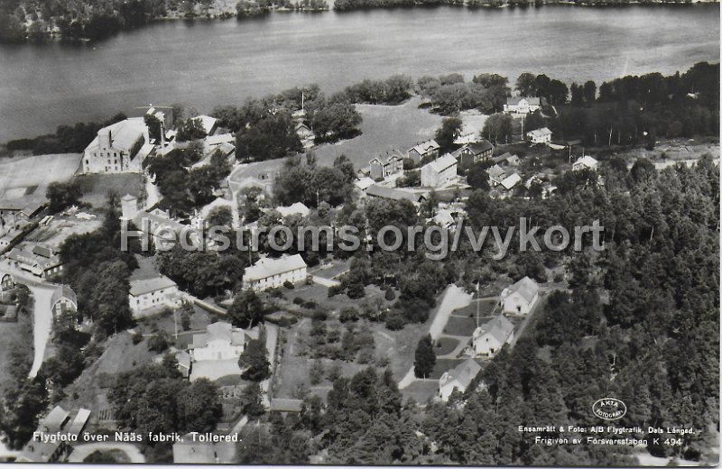 Flygfoto over Naas fabrik, Tollered. Postganget 7 augusti 1959. Ensamratt Foto AB Flygtrafik, Dals Langed. K494. Lilljequist.jpeg - Flygfoto över Nääs fabrik, Tollered.Postgånget 7 augusti 1959.Ensamrätt & Foto: A/B Flygtrafik, Dals Långed. K494. Lilljequist.