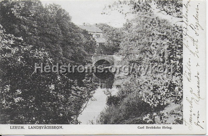 Lerum. Landsvagsbron. Postganget 1 september 1904. Carl Brobacks forlag.jpeg - Lerum. Landsvägsbron.Postgånget 1 september 1904.Carl Brobäcks förlag.