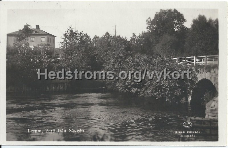 Lerum. Parti fran Savean. Postganget 26 sep 1933.jpeg - Lerum. Parti från Säveån.Postgånget 26 sep 1933.Einar Erikson. Alingsås.