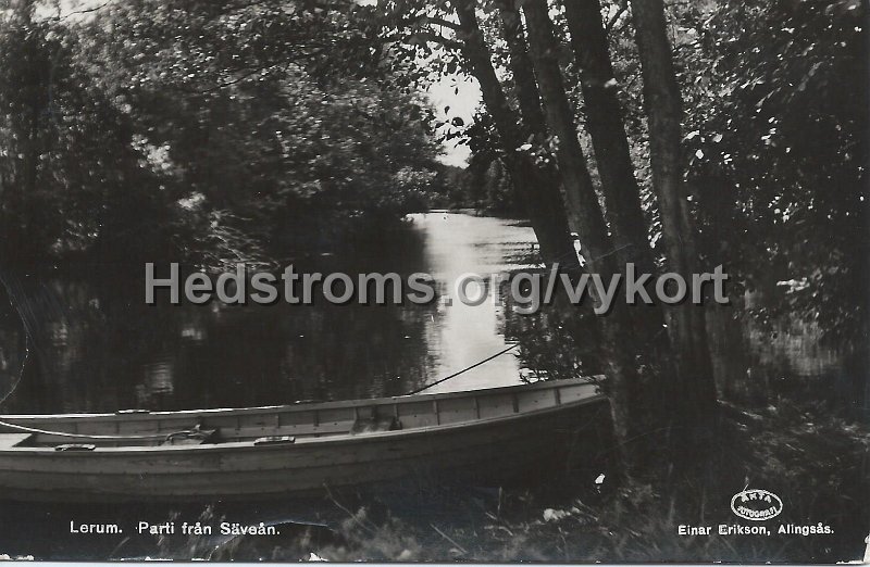 Lerum. Parti fran Savean. Postganget 2 augusti 1943. Einar Erikson, Alingsas.jpeg - Lerum. Parti från Säveån.Postgånget 12 aug 1943.Förlag: Einar Erikson, Alingsås.