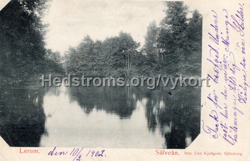 Lerum. Safvean. Postganget 10 februari 1902. Imp. Uno Kjellgren, Goteborg.jpg - Lerum. Säfveån.Postgånget 10 februari 1902.Imp. Uno Kjellgren, Göteborg.