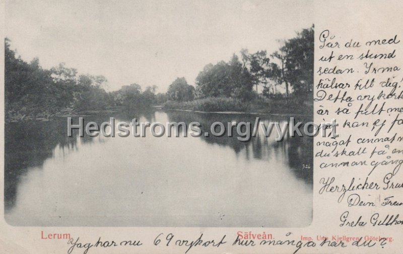 Lerum. Safvean. Skrivet. Imp Uno Kjellgren , Goteborg.jpg - Lerum. Säfveån.Skrivet. Jag har nu 69 vykort hur många har du?Imp. Uno Kjellgren, Göteborg.