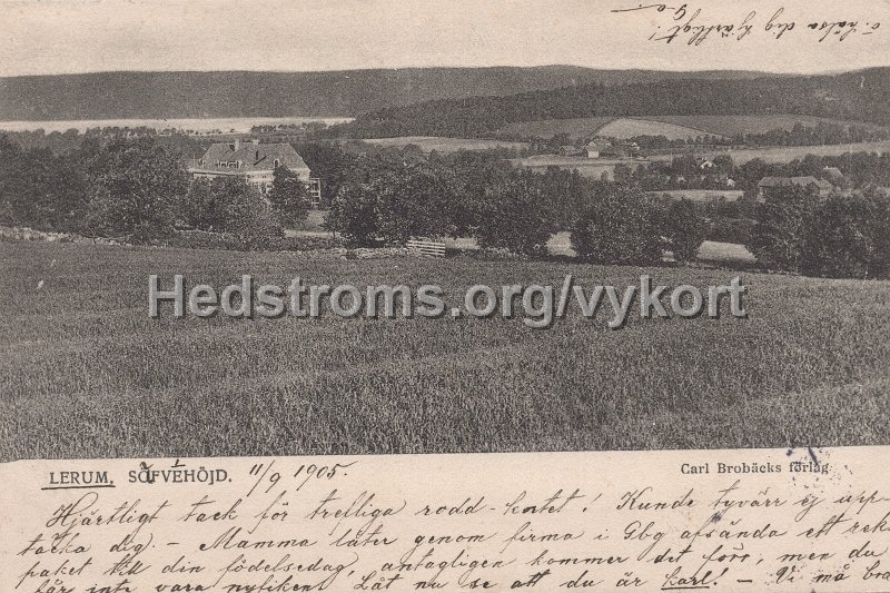 Lerum Safvehojd. Postganget 11 september 1905. Carl Brobacks forlag.jpg - Lerum Söfvehöjd/SäfvehöjdPostgånget 11 september 1905.Carl Brobäcks förlag.
