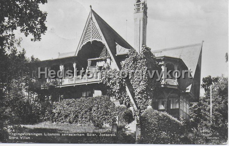 Ynglingaforeningen Libanons Semesterhem Sater, Jonsered. Stora Villan. Postganget 8 augusti 1935.jpeg - Ynglingaföreningen Libanons Semesterhem Säter, Jonsered.Stora Villan.Postgånget 8 augusti 1935.Foto: P. Samuelson.
