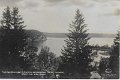 Ynglingaforeningen Libanons Semesterhem Sater, Jonsered. Utsikt over Aspen. Postganget Midsommarafton 1928. Aaroes forlag, Goteborg. Foto P. Samuelson